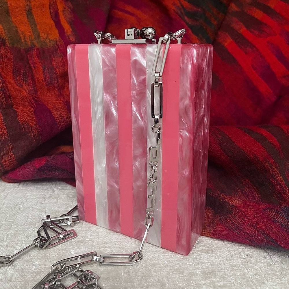 Edie Parker Rose Multi Carol Bars Clutc